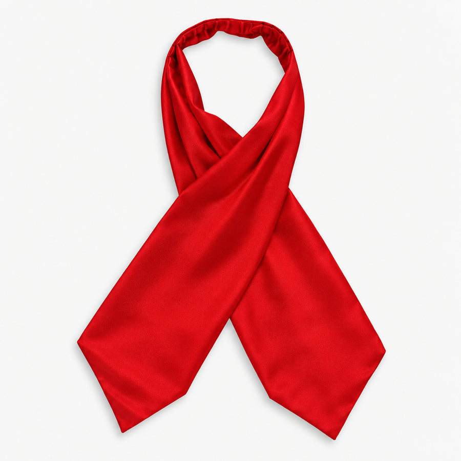 Valentine Red Silk Men's Ascot — Crossed full-length layout