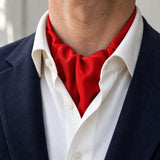Valentine Red Silk Men's Ascot — Navy · soft knot detail