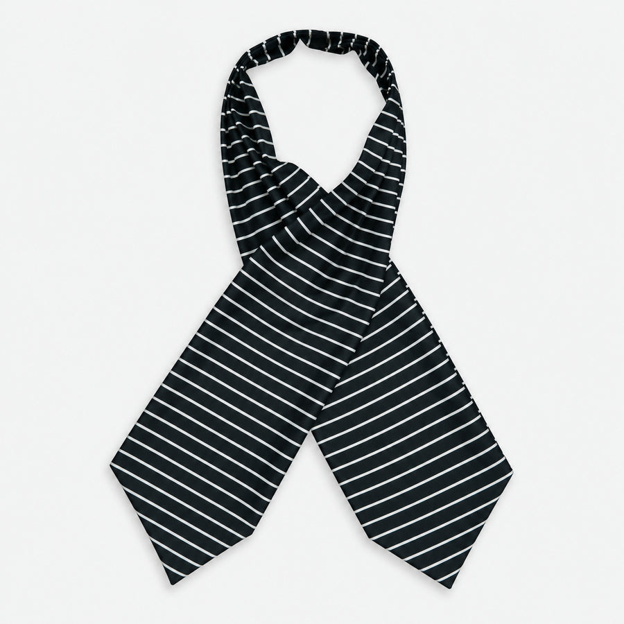 White Cane Crow Silk Ascot — Crossed full-length layout