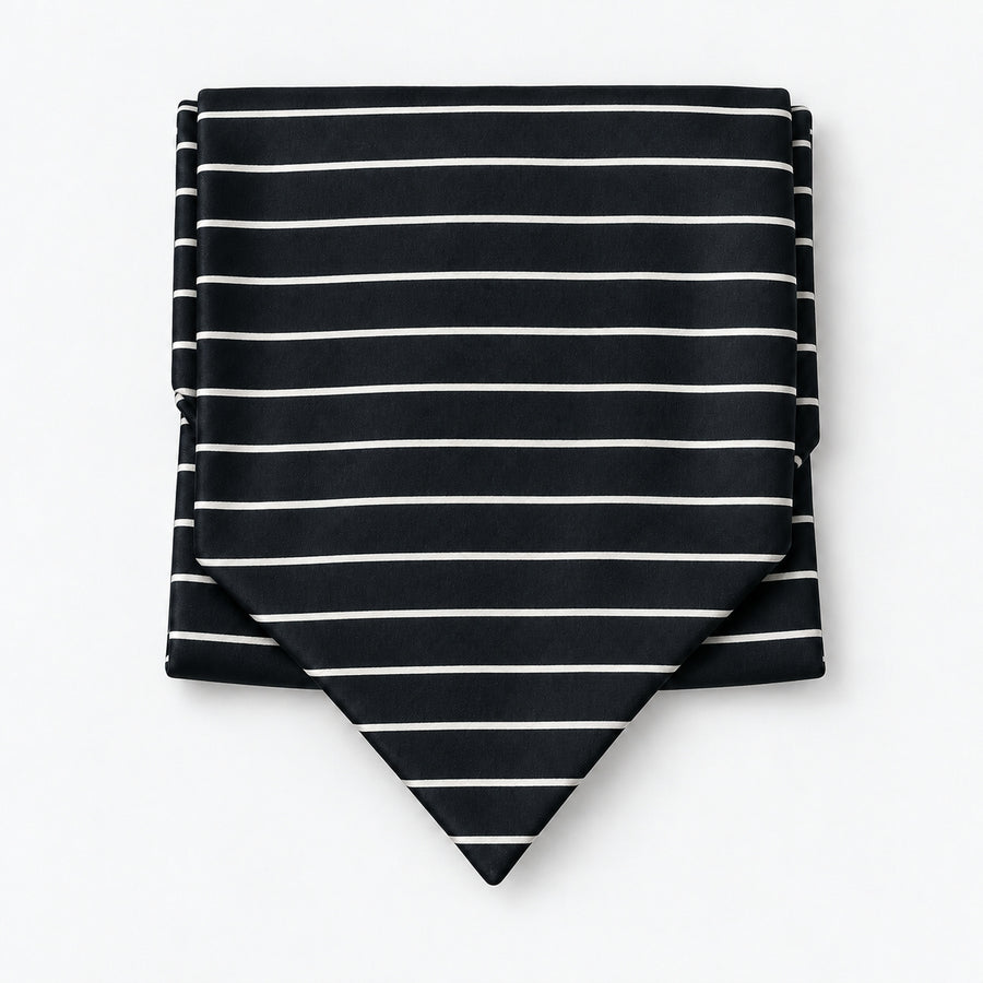 White Cane Crow Silk Ascot — Compact folded display