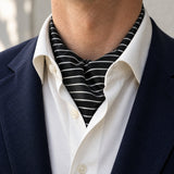White Cane Crow Silk Ascot — Navy · soft knot detail