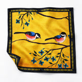 Morning Bird pocket square — unfolded studio detail.