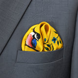 Morning Bird pocket square — close-up wearing detail.