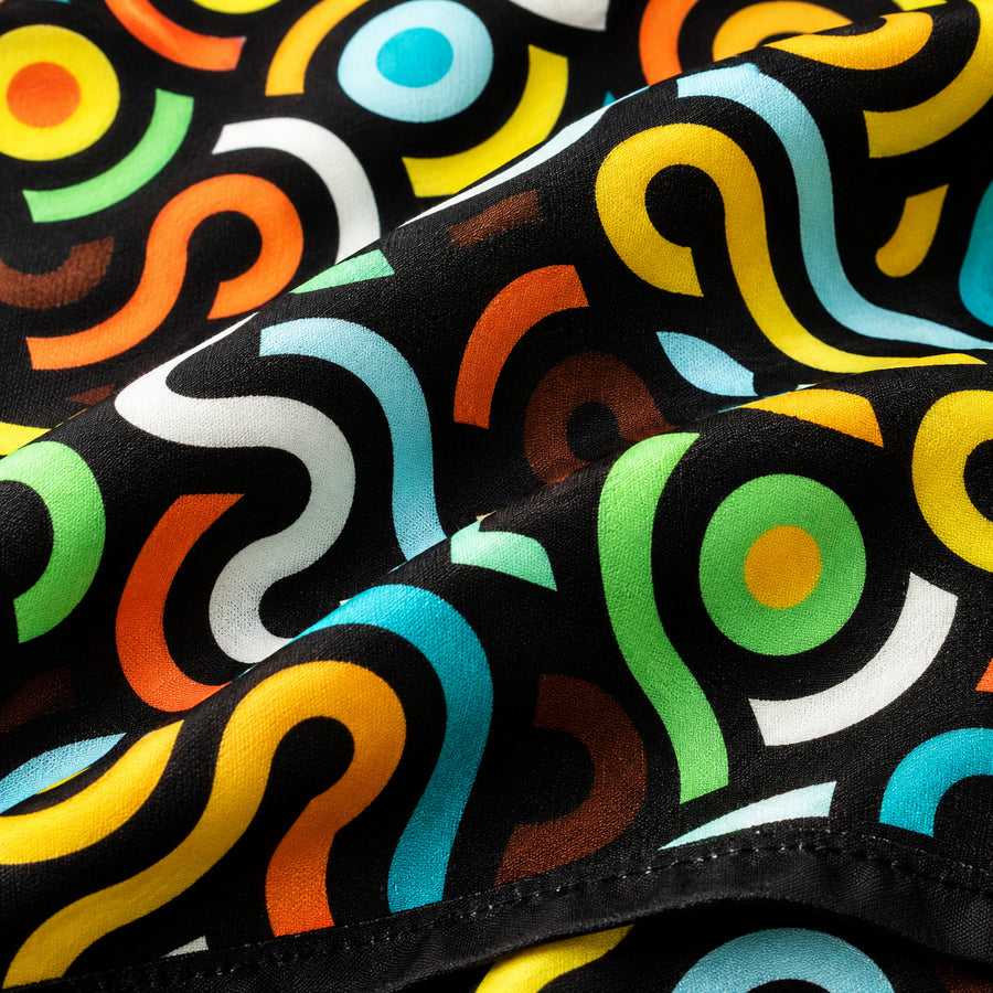 Multi Doodle Art pocket square — fabric and design close-up.