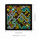 Multi Doodle Art pocket square — size guide.