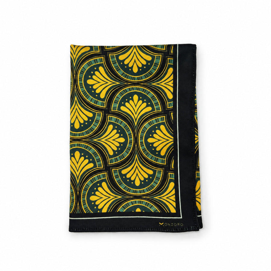 Mustard Botanical pocket square — folded product.
