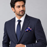 Navy Blue and Gold Reversible pocket square — formal model · navy and tie.
