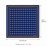 Navy Blue and Gold Reversible pocket square — size guide.