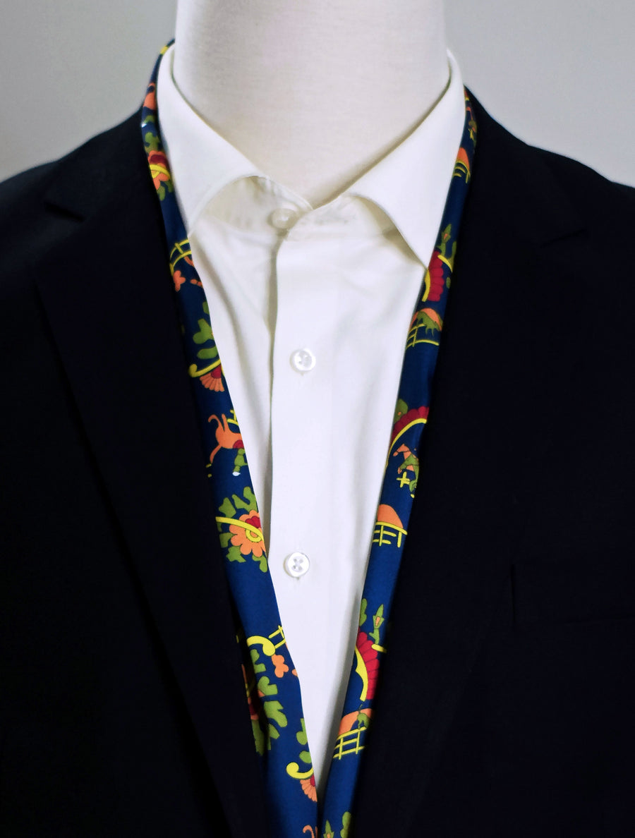 Navy Blue Paisley and Floral - Silk Men Scarves - Silk Scarves | Monzoro Pakistan