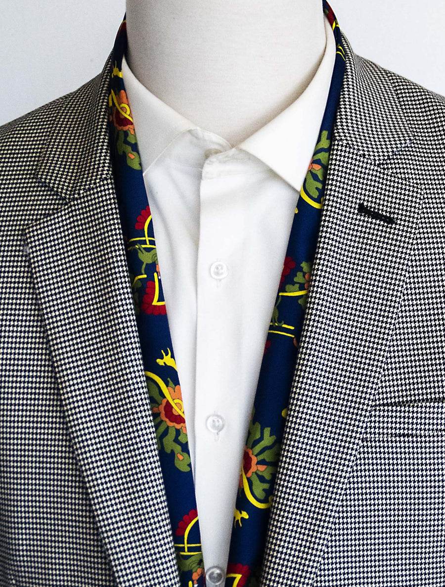 Navy Blue Paisley and Floral - Silk Men Scarves - Silk Scarves | Monzoro Pakistan