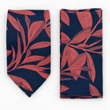 Navy Coral Laurel Leaf silk tie and matching pocket square — Matching weave and hem