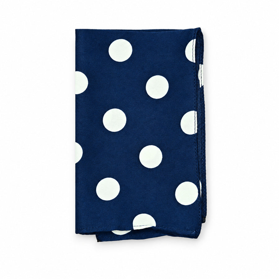 Navy Blue Polka Dots Medium pocket square — folded product.