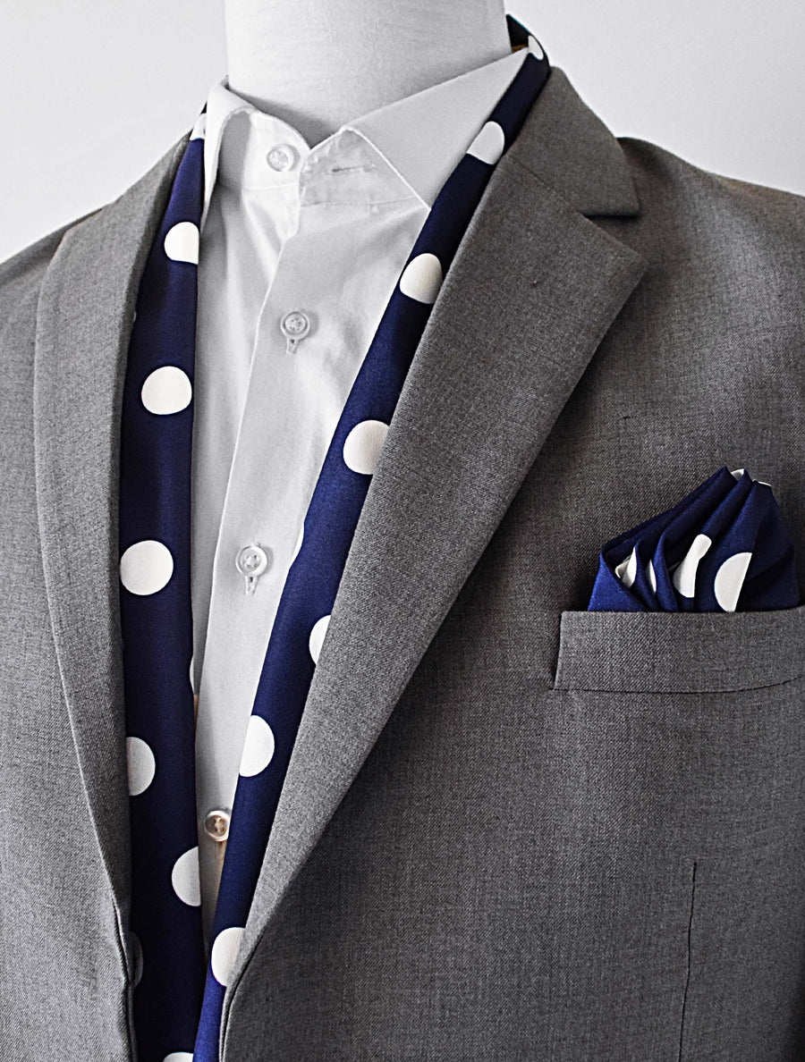 Navy Polka Silk Scarf & Pocket Square Set - Combo Sets | Monzoro Pakistan