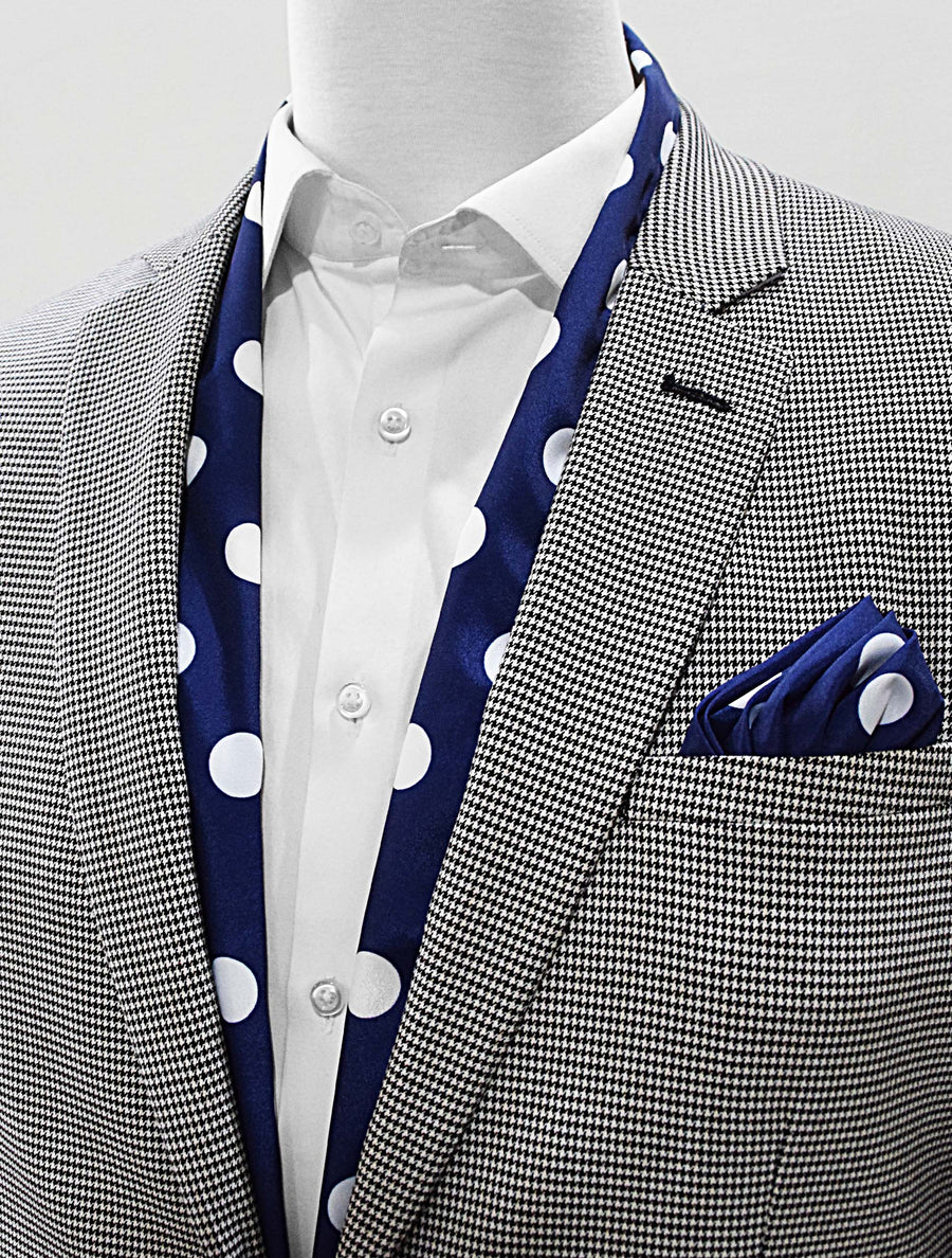 Navy Polka Silk Scarf & Pocket Square Set - Combo Sets | Monzoro Pakistan