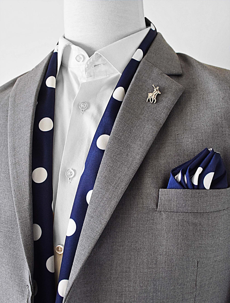 Navy Polka Silk Scarf Set - Combo Sets | Monzoro Pakistan