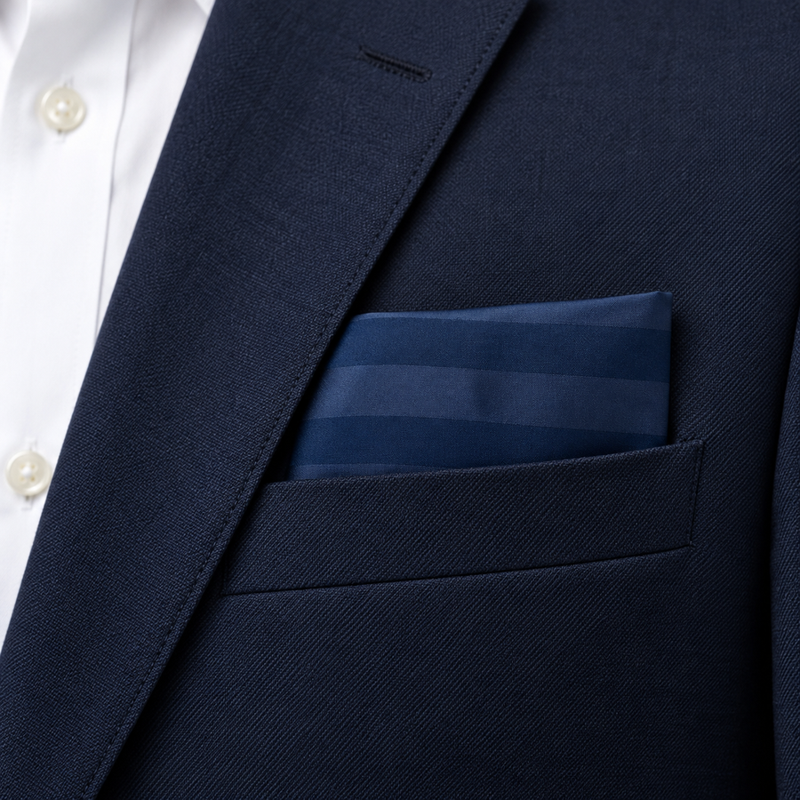 Navy Sateen Stripe Silk Pocket Square — product photograph 6