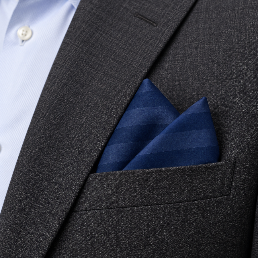 Navy Sateen Stripe Silk Pocket Square — product photograph 3