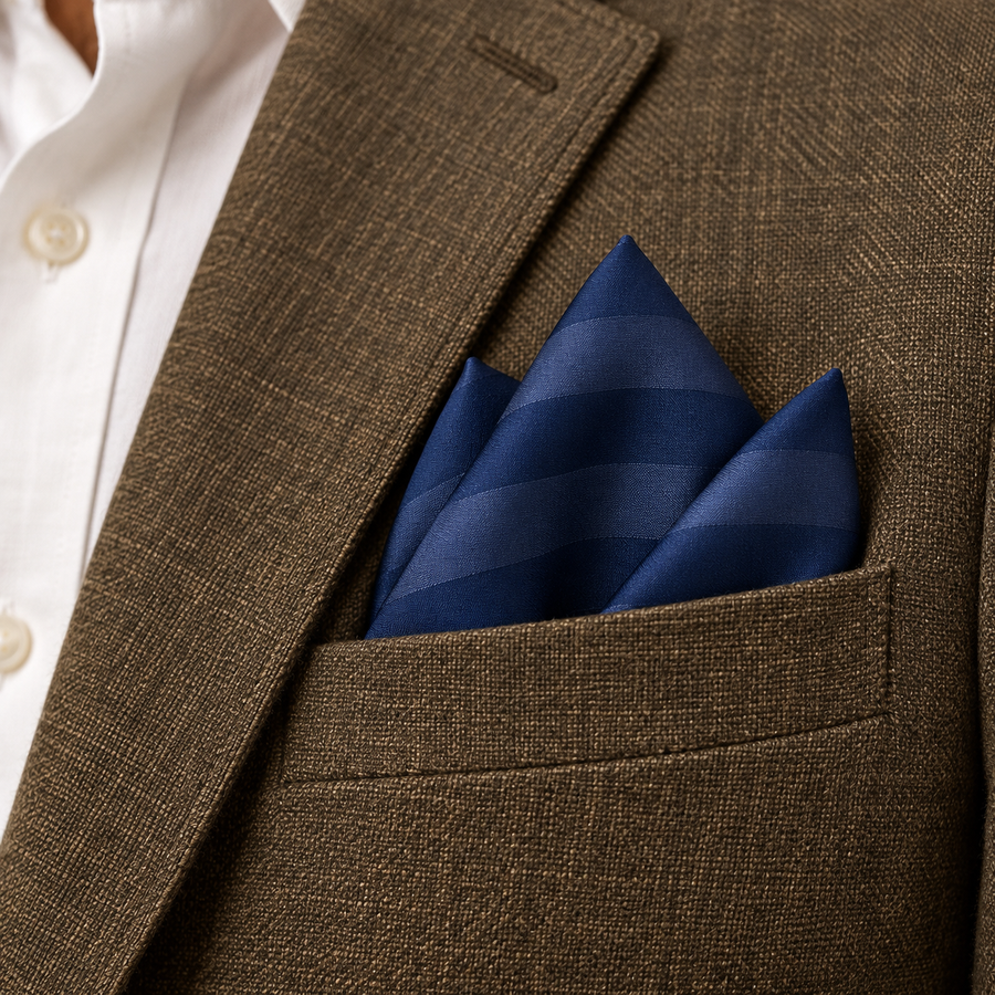 Navy Sateen Stripe Silk Pocket Square — product photograph 7