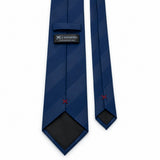 Navy Sateen Stripe Silk Tie — Rear tipping and construction