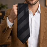 Noir Shadow Stripe Silk Tie — Handheld tie blade detail
