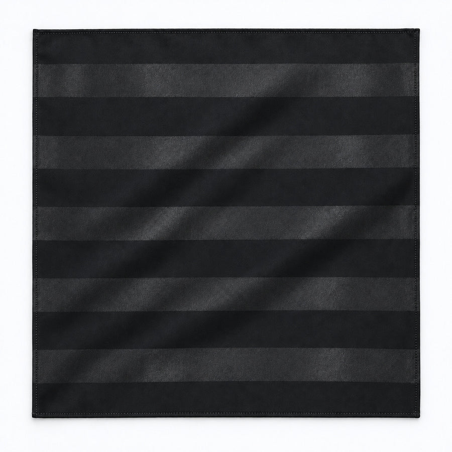 Noir Shadow Striped Silk Pocket Square — Unfolded studio detail