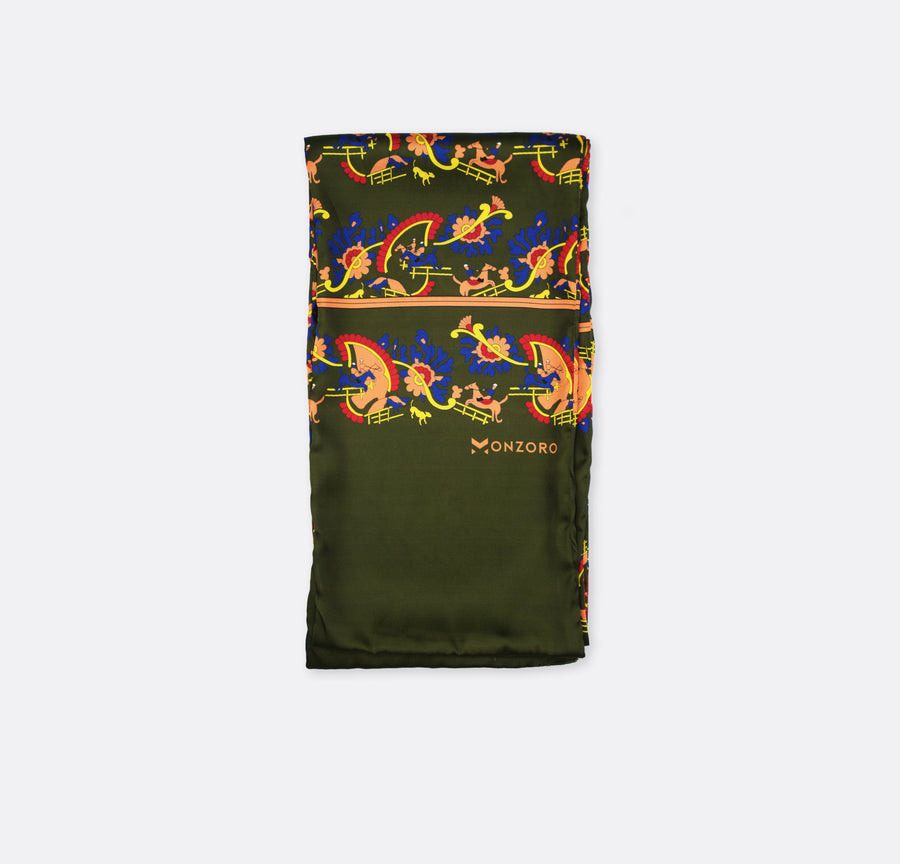 Olive Green Paisley and Floral - Silk Men Scarves - Silk Scarves | Monzoro Pakistan