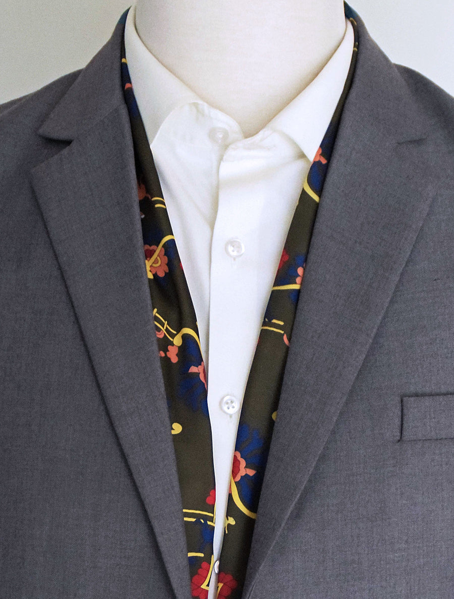 Olive Green Paisley and Floral - Silk Men Scarves - Silk Scarves | Monzoro Pakistan
