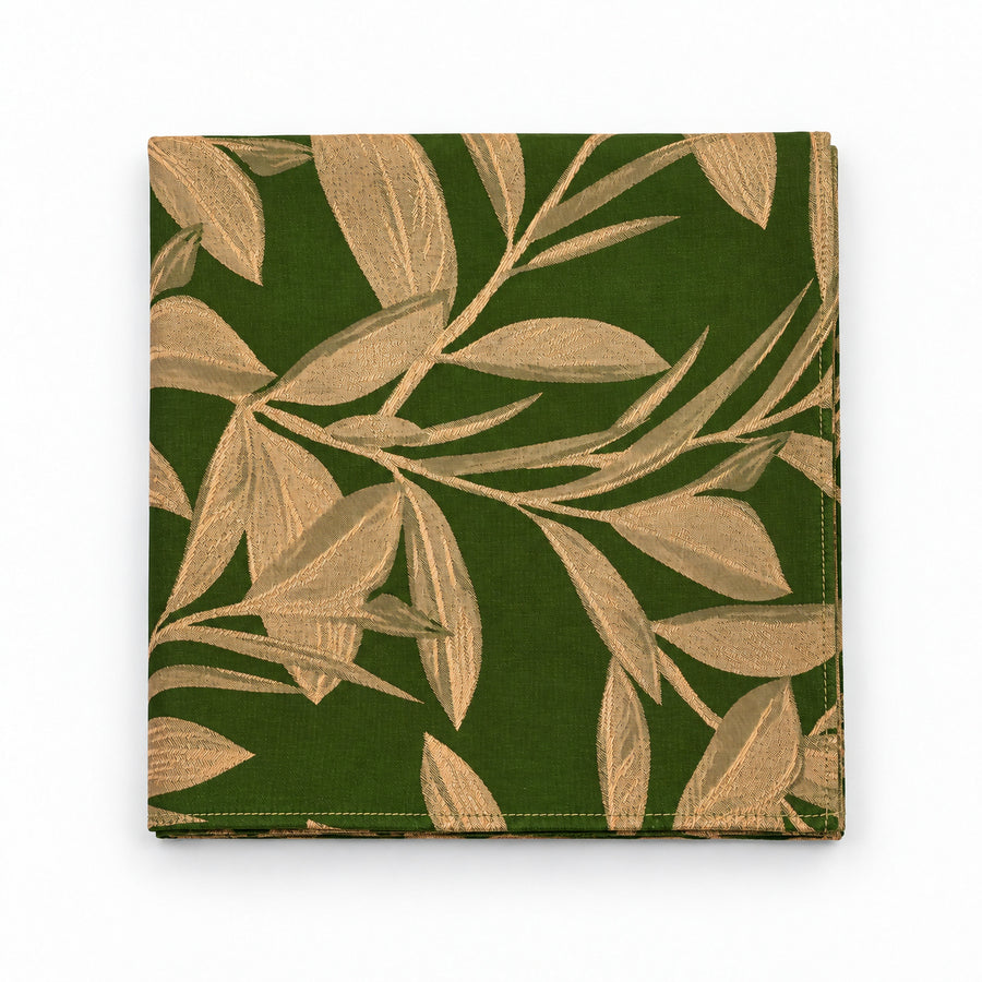 Olive Laurel Leaf Silk Pocket Square — folded product.