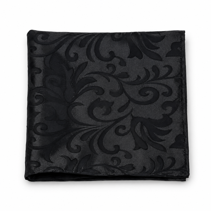 Onyx Damask Scroll Silk Pocket Square — product photograph 9