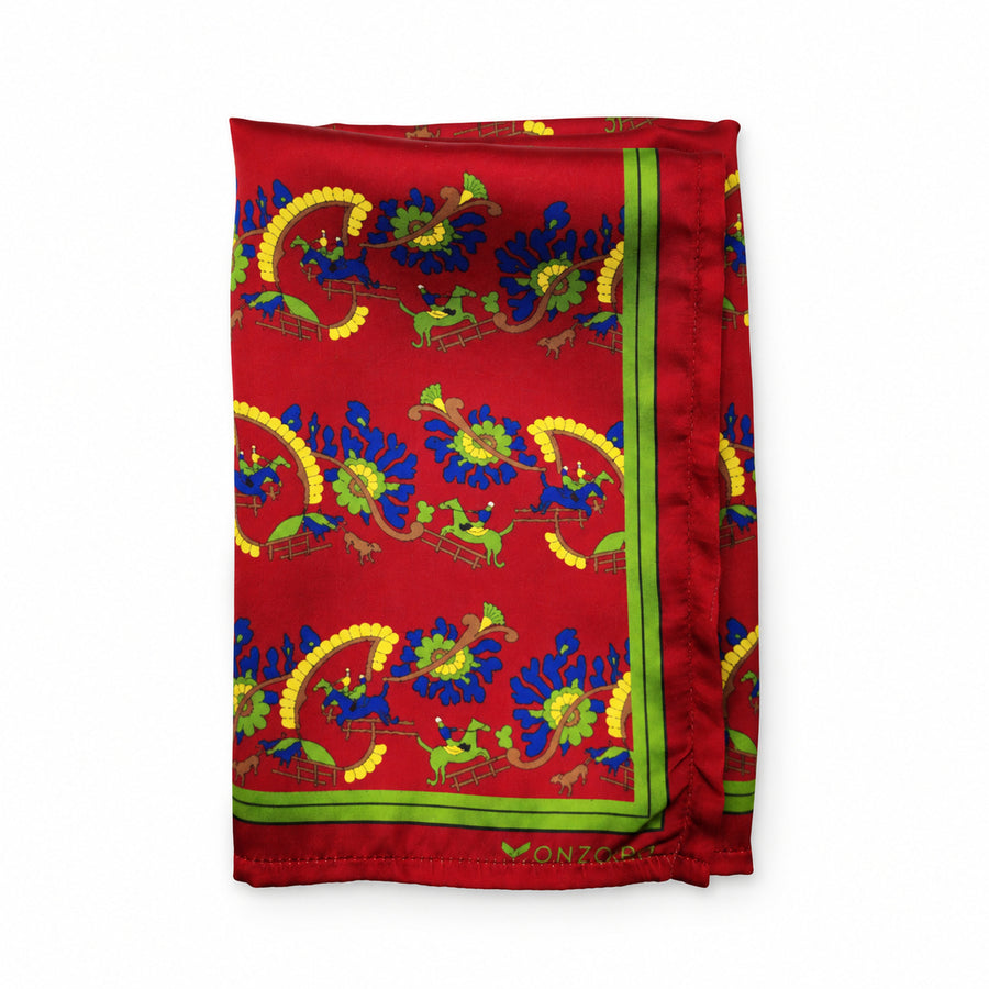 Maroon Paisley and Floral pocket square — folded product.