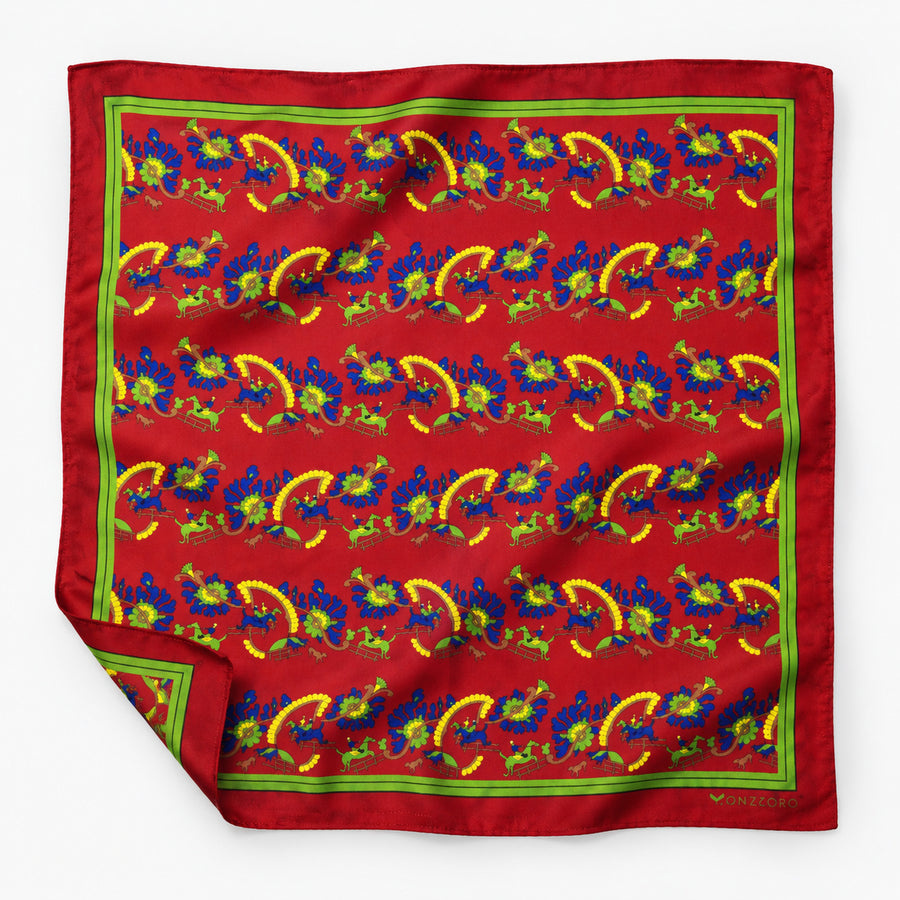 Maroon Paisley and Floral pocket square — unfolded studio detail.