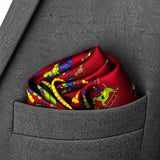 Maroon Paisley and Floral pocket square — close-up wearing detail.