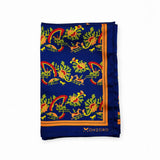 Navy Blue Paisley and Floral pocket square — folded product.