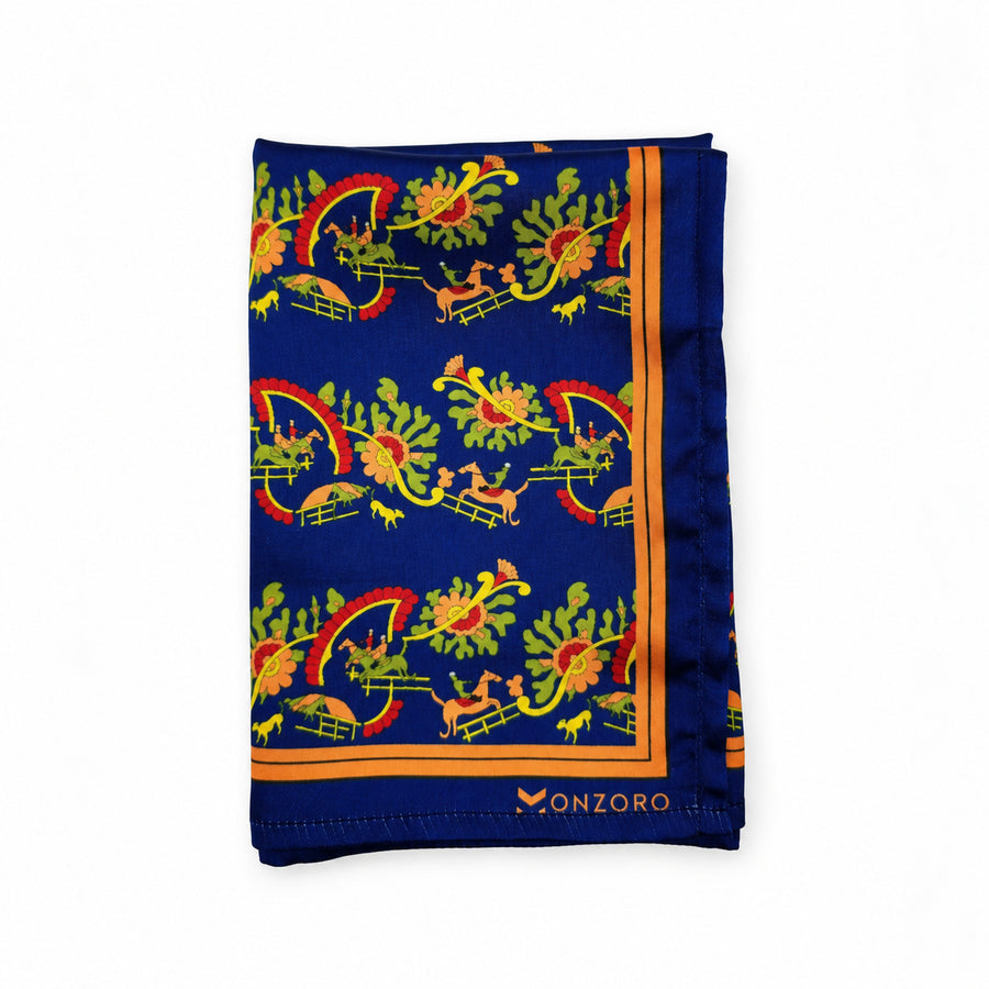Navy Blue Paisley and Floral pocket square — folded product.