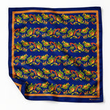 Navy Blue Paisley and Floral pocket square — unfolded studio detail.