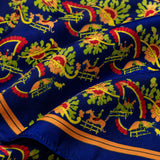 Navy Blue Paisley and Floral pocket square — fabric and design close-up.