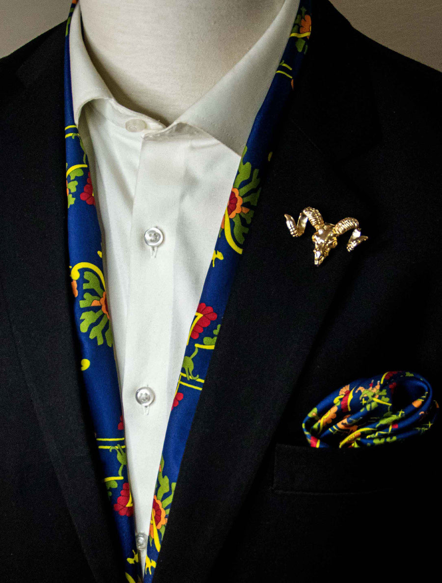 Paisley & Floral Navy Blue - Silk Scarf Set - Silk Scarves | Monzoro Pakistan