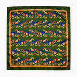 Olive Green Paisley and Floral pocket square — full flat product.