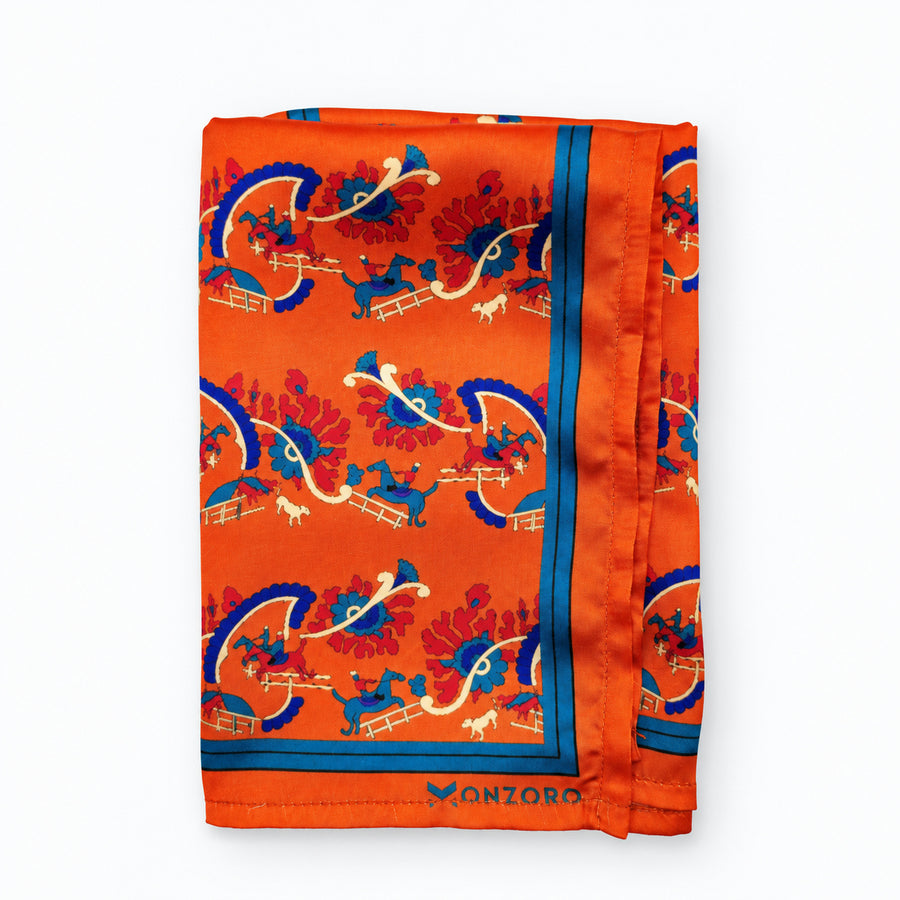 Rust Paisley and Floral pocket square — folded product.