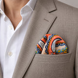 Paisley Art Show pocket square — light jacket · wearing detail.