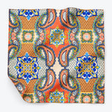 Paisley Art Show pocket square — unfolded studio detail.