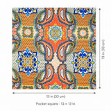 Paisley Art Show pocket square — size guide.