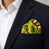 Paisley Passion pocket square — navy jacket · alternate fold.