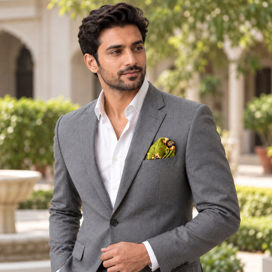 Paisley Passion pocket square — outdoor lifestyle.