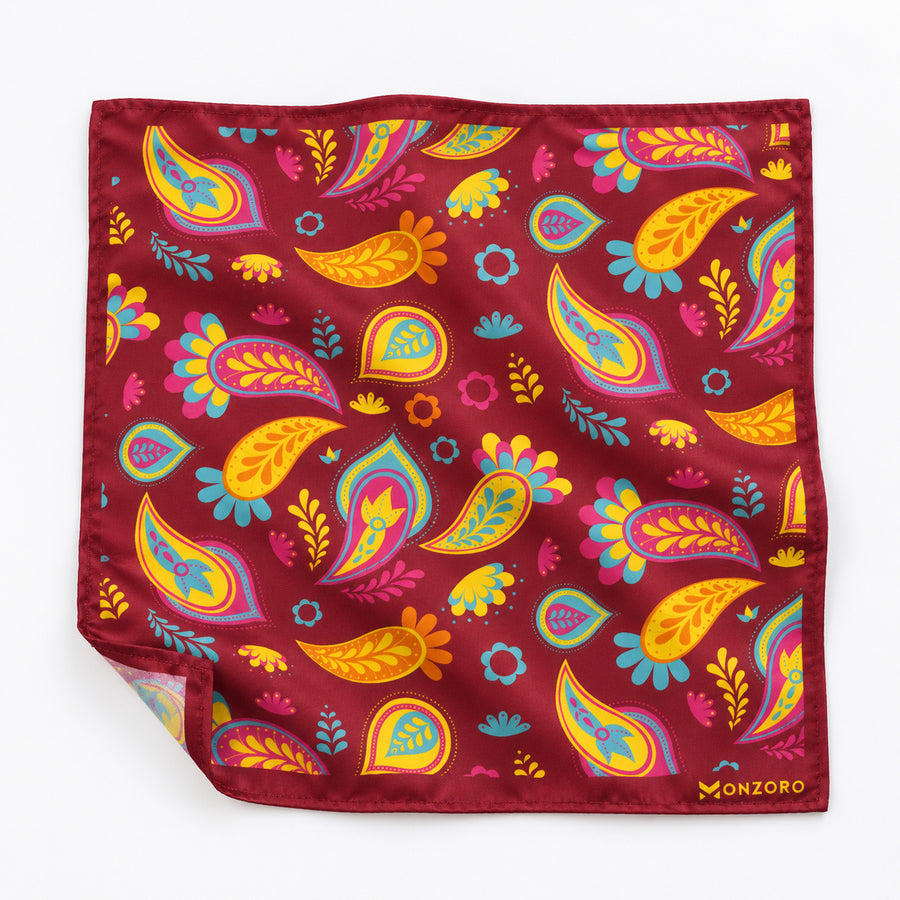 Paisley Shape pocket square — unfolded studio detail.