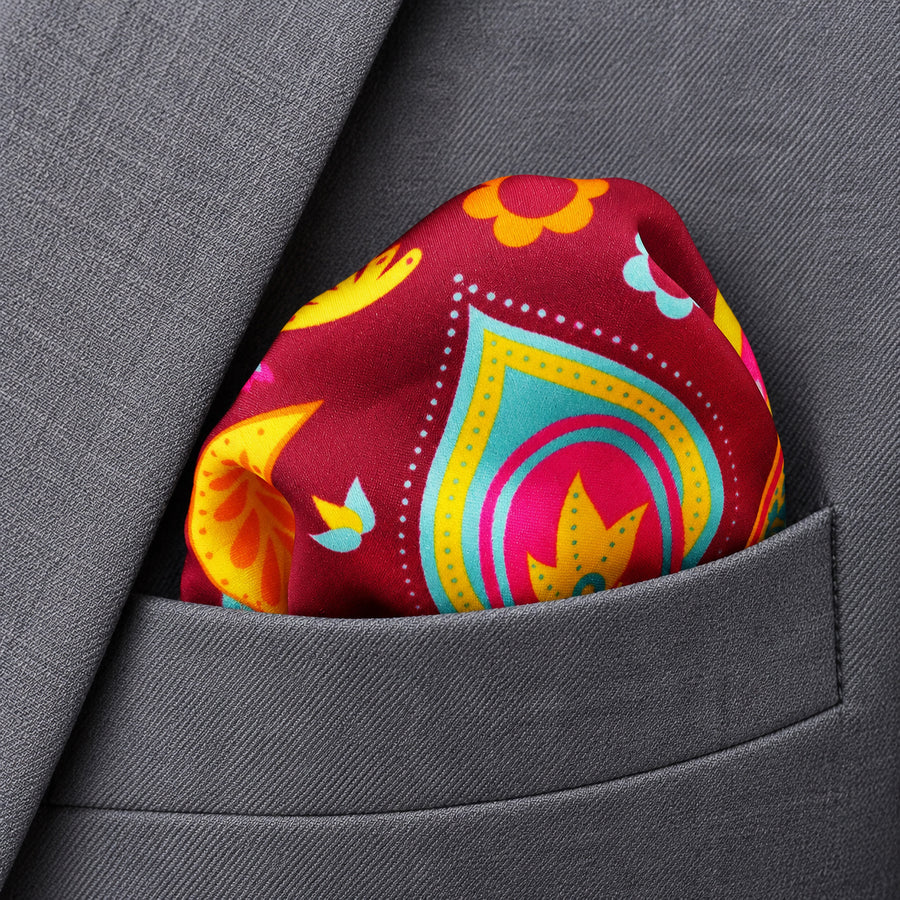 Paisley Shape pocket square — close-up wearing detail.