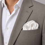 Pearl White Paradigm pocket square — light jacket · wearing detail.
