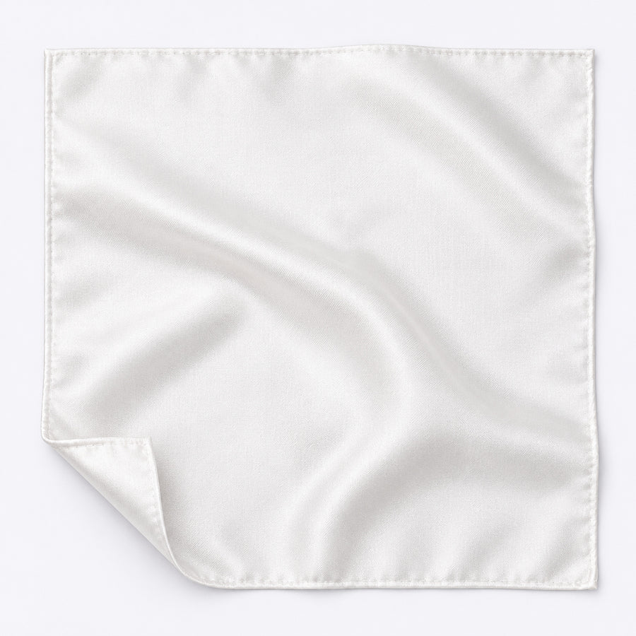 Pearl White Paradigm pocket square — unfolded studio detail.