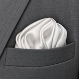 Pearl White Paradigm pocket square — close-up wearing detail.
