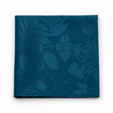 Petrol Blue Botanical Jacquard Silk Pocket Square — Folded product